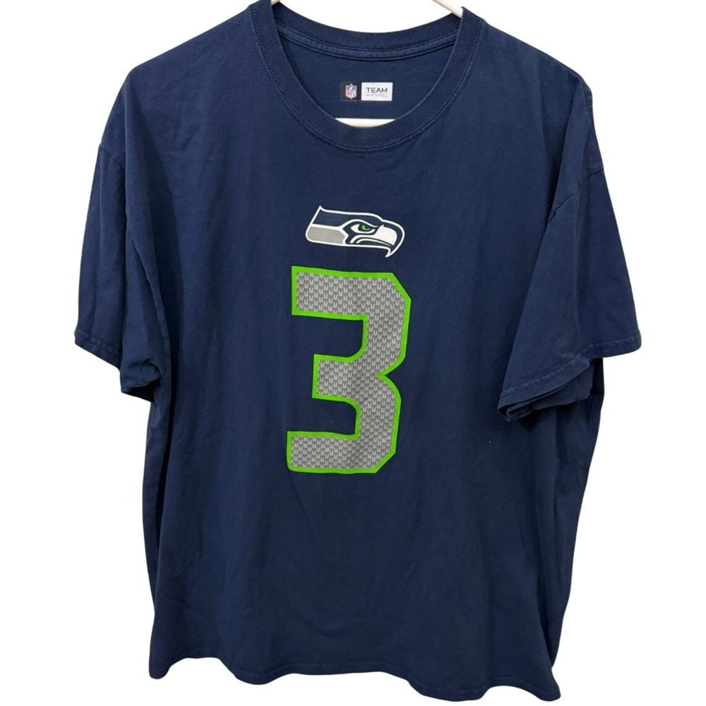 NFL Team Apparel Seattle Seahawks Russell Wilson 3 Navy Blue T-Shirt Mens XL